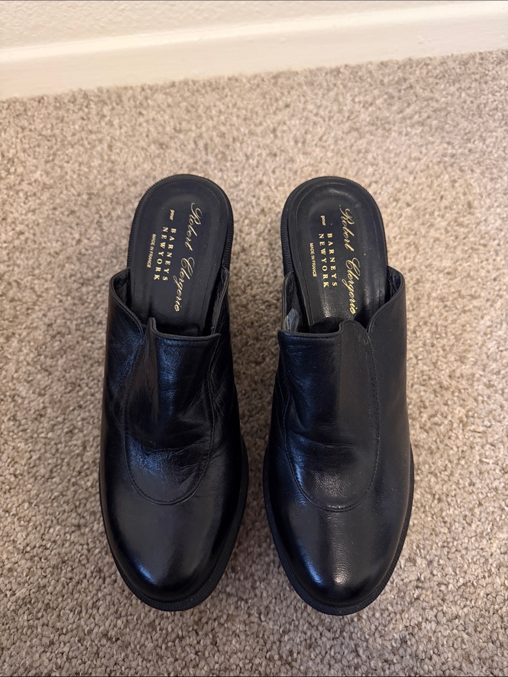 Robert Clergerie Black Leather Slip-On Mules